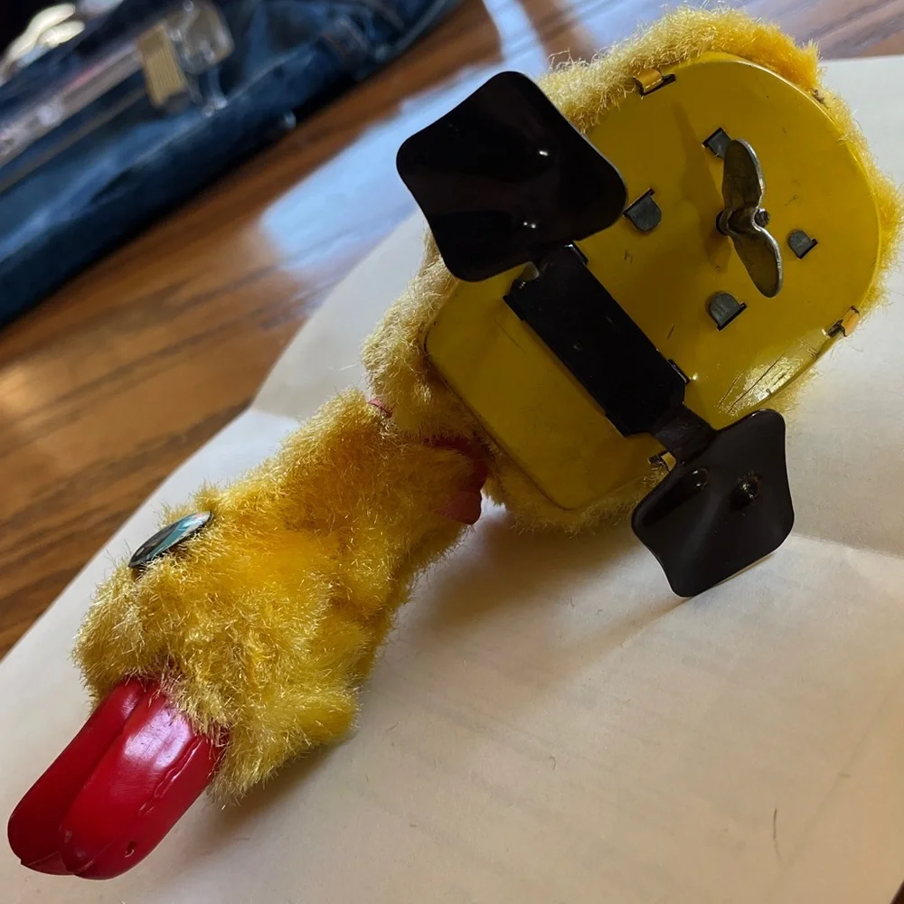 40’s-50’s Vintage yellow fuzzy wind up Duck toy